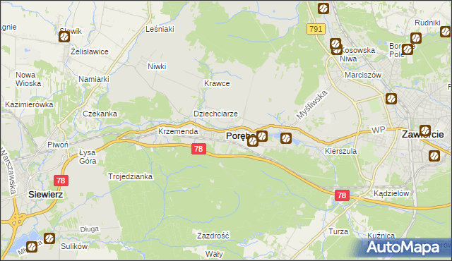 mapa Poręba powiat zawierciański, Poręba powiat zawierciański na mapie Targeo