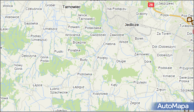 mapa Poręby gmina Jedlicze, Poręby gmina Jedlicze na mapie Targeo