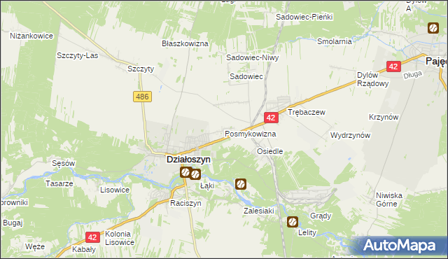 mapa Posmykowizna gmina Działoszyn, Posmykowizna gmina Działoszyn na mapie Targeo