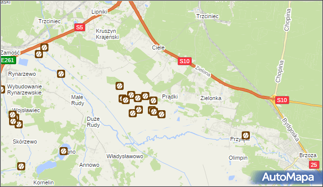 mapa Prądki, Prądki na mapie Targeo