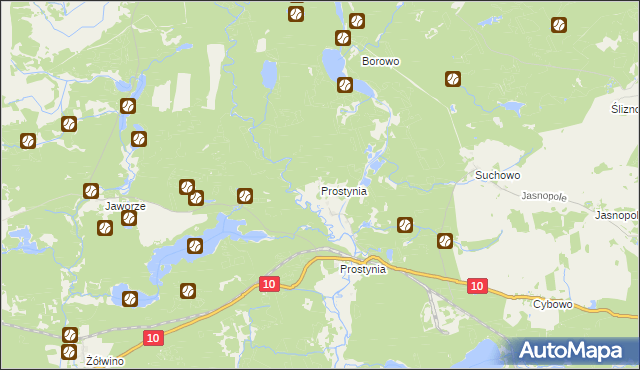 mapa Prostynia gmina Kalisz Pomorski, Prostynia gmina Kalisz Pomorski na mapie Targeo