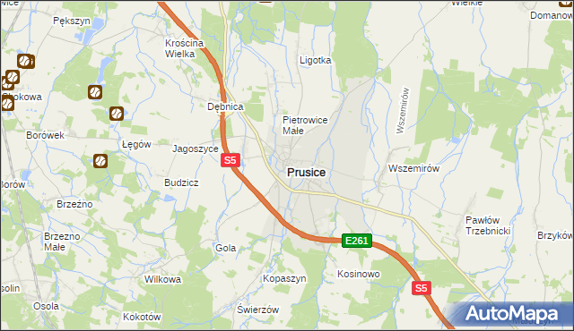 mapa Prusice powiat trzebnicki, Prusice powiat trzebnicki na mapie Targeo