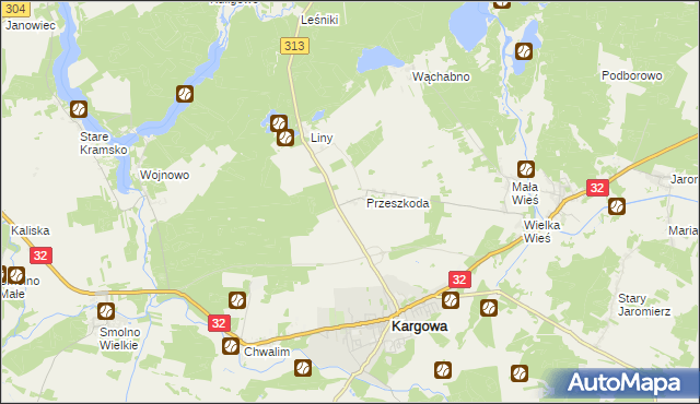mapa Przeszkoda gmina Kargowa, Przeszkoda gmina Kargowa na mapie Targeo