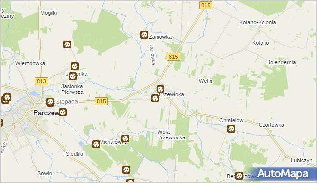 mapa Przewłoka gmina Parczew, Przewłoka gmina Parczew na mapie Targeo