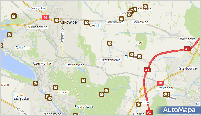 mapa Przezchlebie, Przezchlebie na mapie Targeo