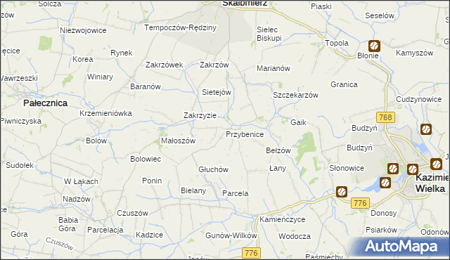 mapa Przybenice, Przybenice na mapie Targeo