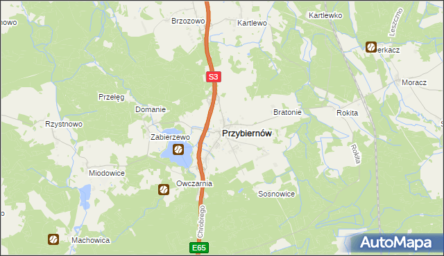 mapa Przybiernów, Przybiernów na mapie Targeo