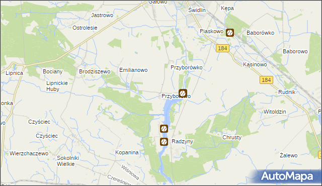 mapa Przyborowo gmina Szamotuły, Przyborowo gmina Szamotuły na mapie Targeo