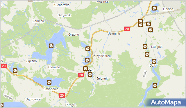 mapa Przyjezierze gmina Borne Sulinowo, Przyjezierze gmina Borne Sulinowo na mapie Targeo