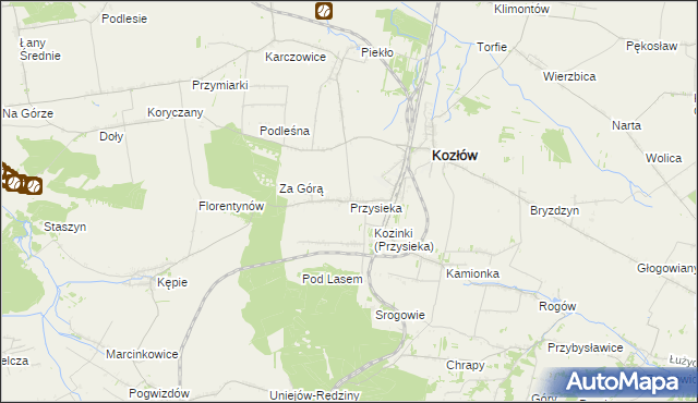 mapa Przysieka gmina Kozłów, Przysieka gmina Kozłów na mapie Targeo