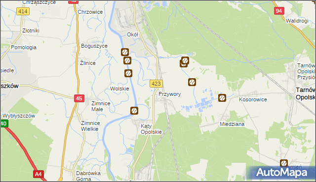 mapa Przywory gmina Tarnów Opolski, Przywory gmina Tarnów Opolski na mapie Targeo