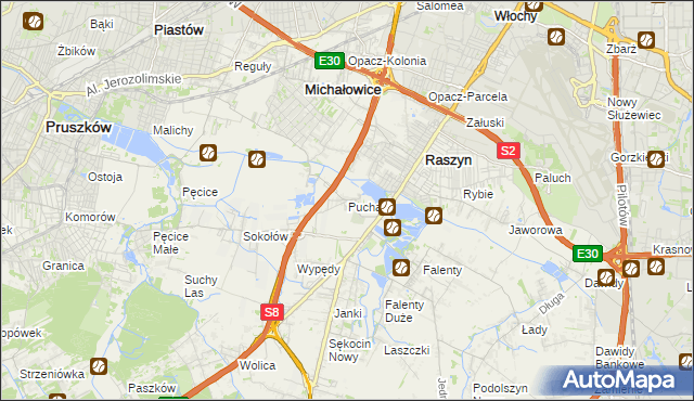 mapa Puchały gmina Raszyn, Puchały gmina Raszyn na mapie Targeo