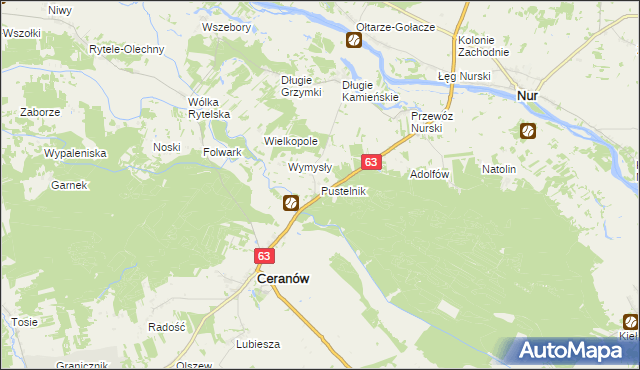 mapa Pustelnik gmina Ceranów, Pustelnik gmina Ceranów na mapie Targeo