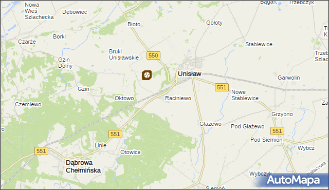 mapa Raciniewo gmina Unisław, Raciniewo gmina Unisław na mapie Targeo