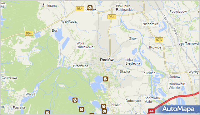mapa Radłów powiat tarnowski, Radłów powiat tarnowski na mapie Targeo