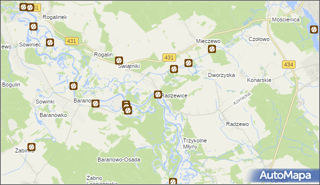 mapa Radzewice, Radzewice na mapie Targeo