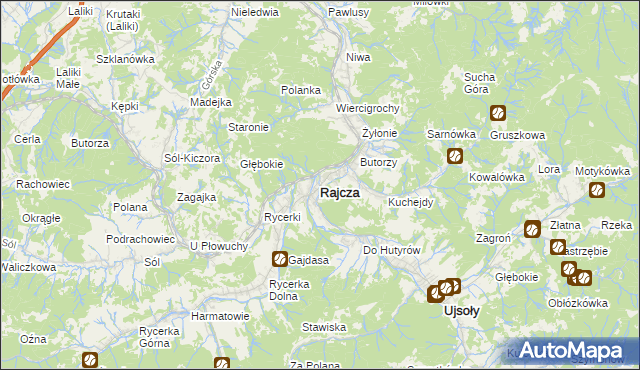 mapa Rajcza, Rajcza na mapie Targeo
