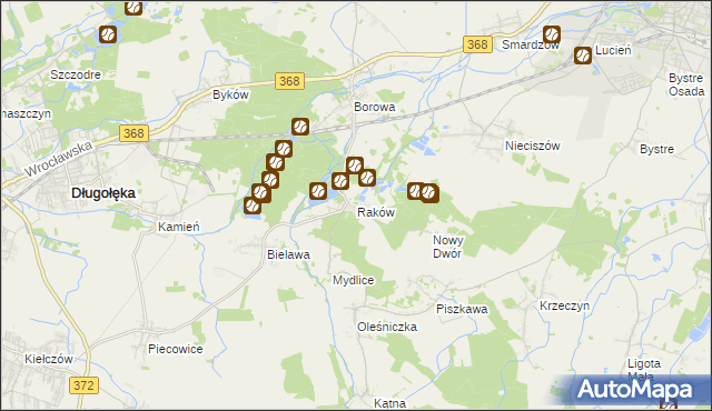 mapa Raków gmina Długołęka, Raków gmina Długołęka na mapie Targeo