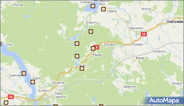 mapa Rapaty gmina Gietrzwałd, Rapaty gmina Gietrzwałd na mapie Targeo