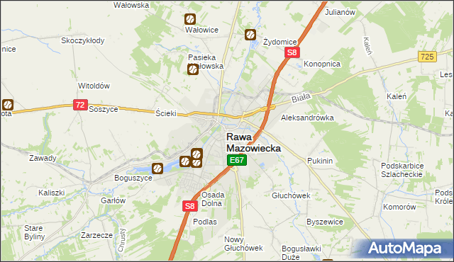 mapa Rawa Mazowiecka, Rawa Mazowiecka na mapie Targeo