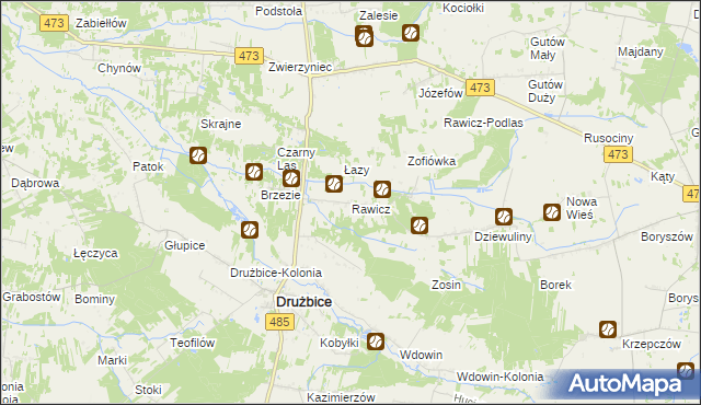 mapa Rawicz gmina Drużbice, Rawicz gmina Drużbice na mapie Targeo