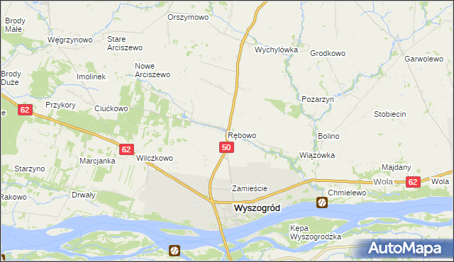 mapa Rębowo gmina Wyszogród, Rębowo gmina Wyszogród na mapie Targeo