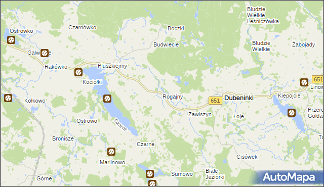 mapa Rogajny gmina Dubeninki, Rogajny gmina Dubeninki na mapie Targeo