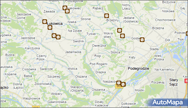 mapa Rogi gmina Podegrodzie, Rogi gmina Podegrodzie na mapie Targeo