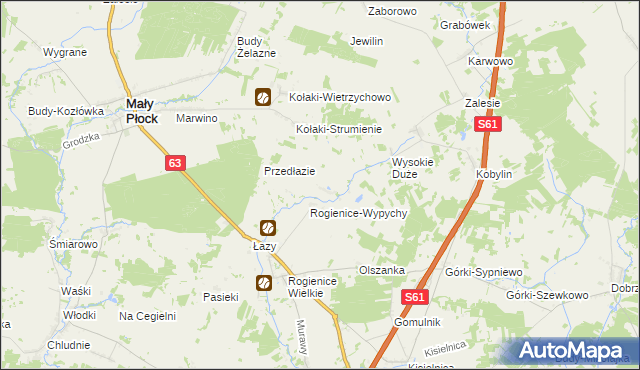 mapa Rogienice Piaseczne, Rogienice Piaseczne na mapie Targeo