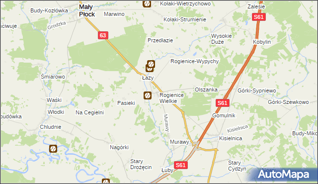 mapa Rogienice Wielkie, Rogienice Wielkie na mapie Targeo