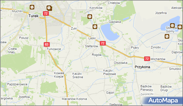 mapa Rogów gmina Przykona, Rogów gmina Przykona na mapie Targeo