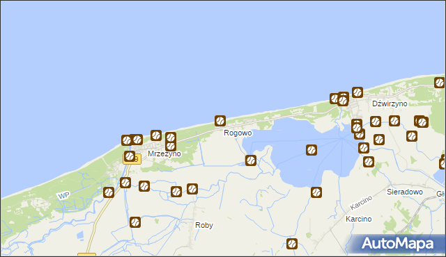 mapa Rogowo gmina Trzebiatów, Rogowo gmina Trzebiatów na mapie Targeo