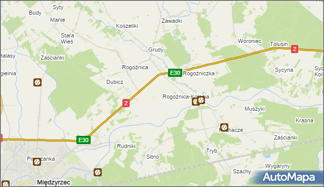 mapa Rogoźnica-Kolonia, Rogoźnica-Kolonia na mapie Targeo