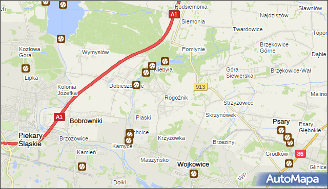 mapa Rogoźnik gmina Bobrowniki, Rogoźnik gmina Bobrowniki na mapie Targeo