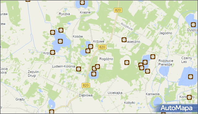 mapa Rogóźno gmina Ludwin, Rogóźno gmina Ludwin na mapie Targeo