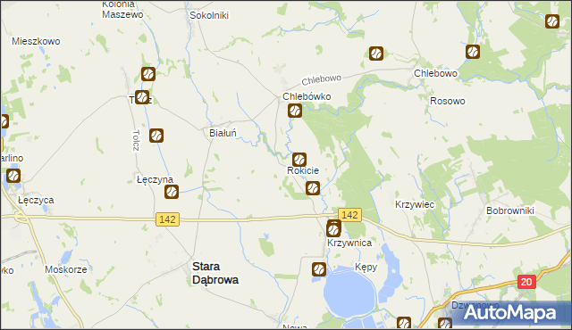 mapa Rokicie gmina Stara Dąbrowa, Rokicie gmina Stara Dąbrowa na mapie Targeo