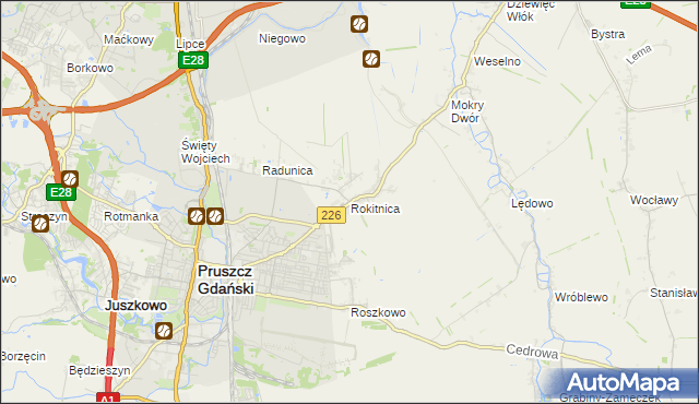 mapa Rokitnica gmina Pruszcz Gdański, Rokitnica gmina Pruszcz Gdański na mapie Targeo