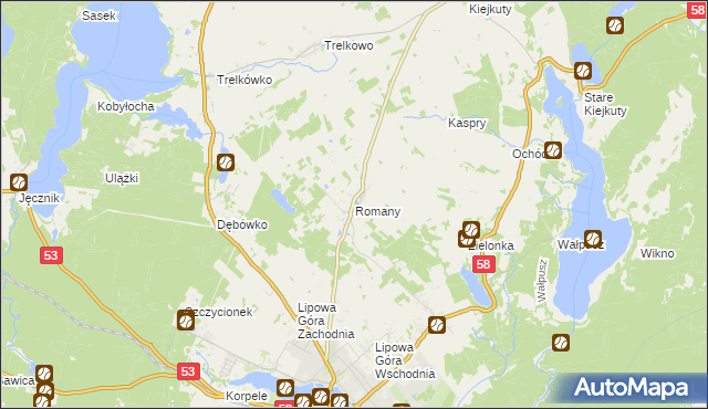 mapa Romany gmina Szczytno, Romany gmina Szczytno na mapie Targeo