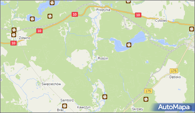 mapa Rościn gmina Drawno, Rościn gmina Drawno na mapie Targeo