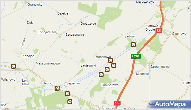 mapa Roszkowo gmina Czempiń, Roszkowo gmina Czempiń na mapie Targeo