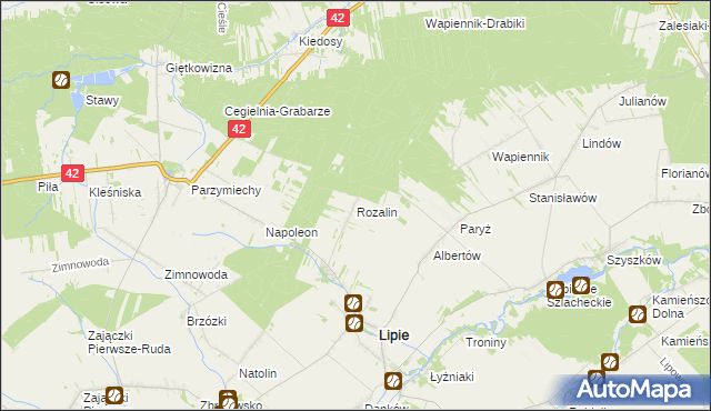 mapa Rozalin gmina Lipie, Rozalin gmina Lipie na mapie Targeo