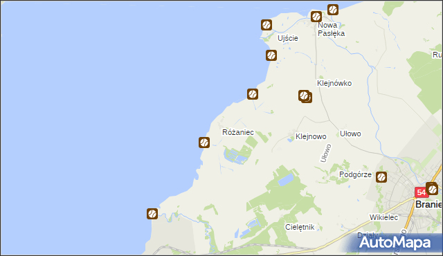 mapa Różaniec gmina Braniewo, Różaniec gmina Braniewo na mapie Targeo