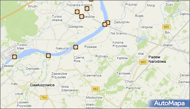 mapa Rożniaty gmina Padew Narodowa, Rożniaty gmina Padew Narodowa na mapie Targeo