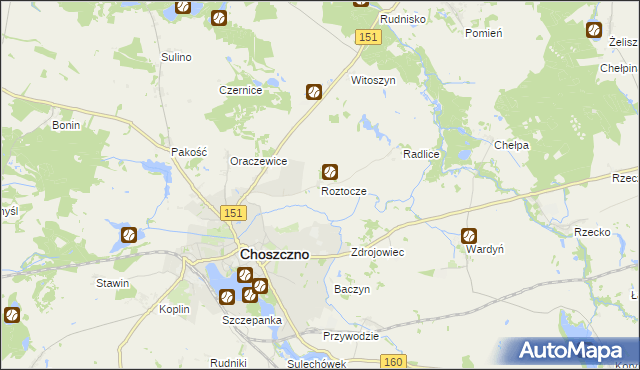 mapa Roztocze gmina Choszczno, Roztocze gmina Choszczno na mapie Targeo