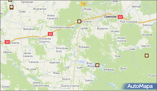 mapa Rozwady gmina Gielniów, Rozwady gmina Gielniów na mapie Targeo