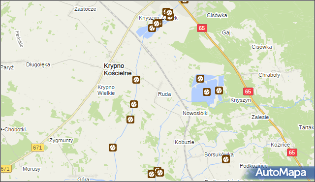 mapa Ruda gmina Krypno, Ruda gmina Krypno na mapie Targeo