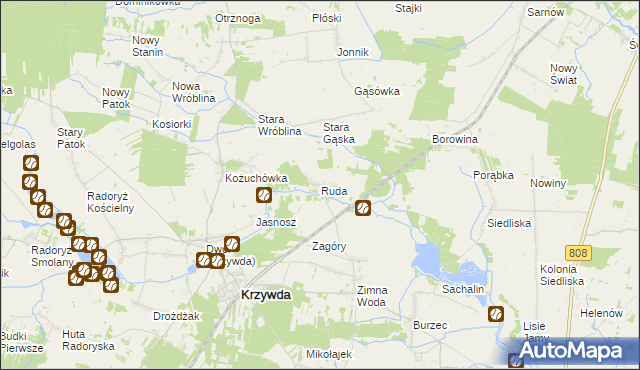 mapa Ruda gmina Krzywda, Ruda gmina Krzywda na mapie Targeo