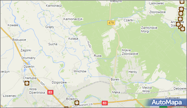 mapa Ruda gmina Sieradz, Ruda gmina Sieradz na mapie Targeo