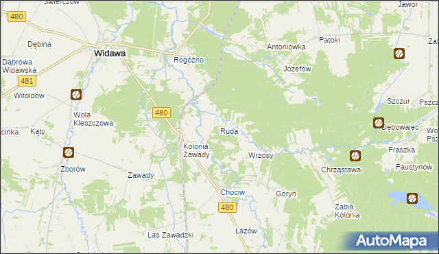 mapa Ruda gmina Widawa, Ruda gmina Widawa na mapie Targeo