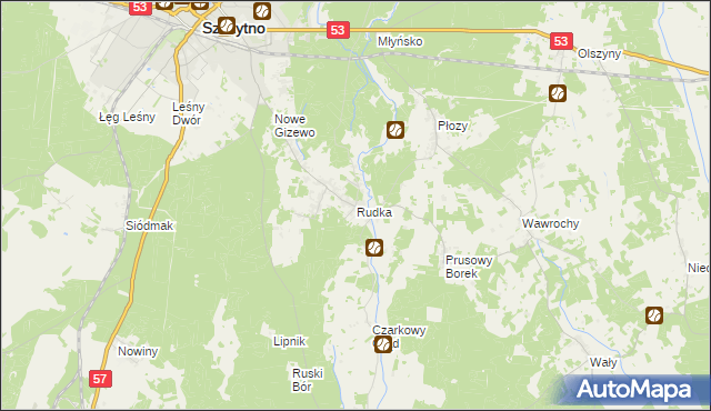 mapa Rudka gmina Szczytno, Rudka gmina Szczytno na mapie Targeo